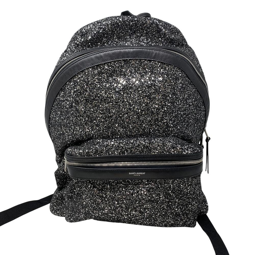 Saint Laurent City Glitter Backpack In Black Silver Multi Adjustable Straps - Picture 1 of 11